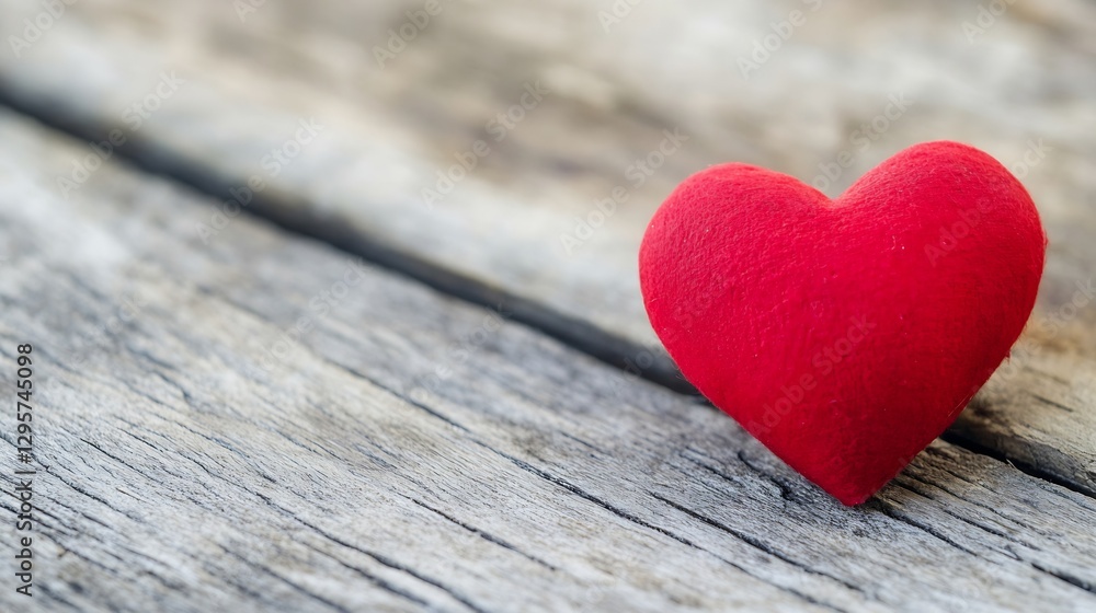 Aufkleber charming red heart on rustic wooden surface for romantic themes : generative ai