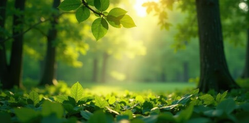 Obraz premium Gentle rustling of leaves in a forest with sunlight filtering through, peaceful, leaves, forest