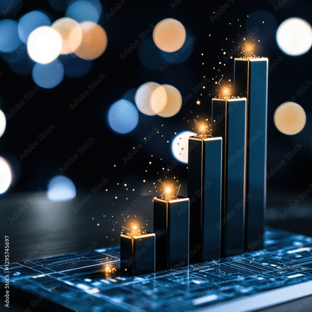Aufkleber stunning financial graph representing growth and success, illuminated with sparkling lights. ideal f