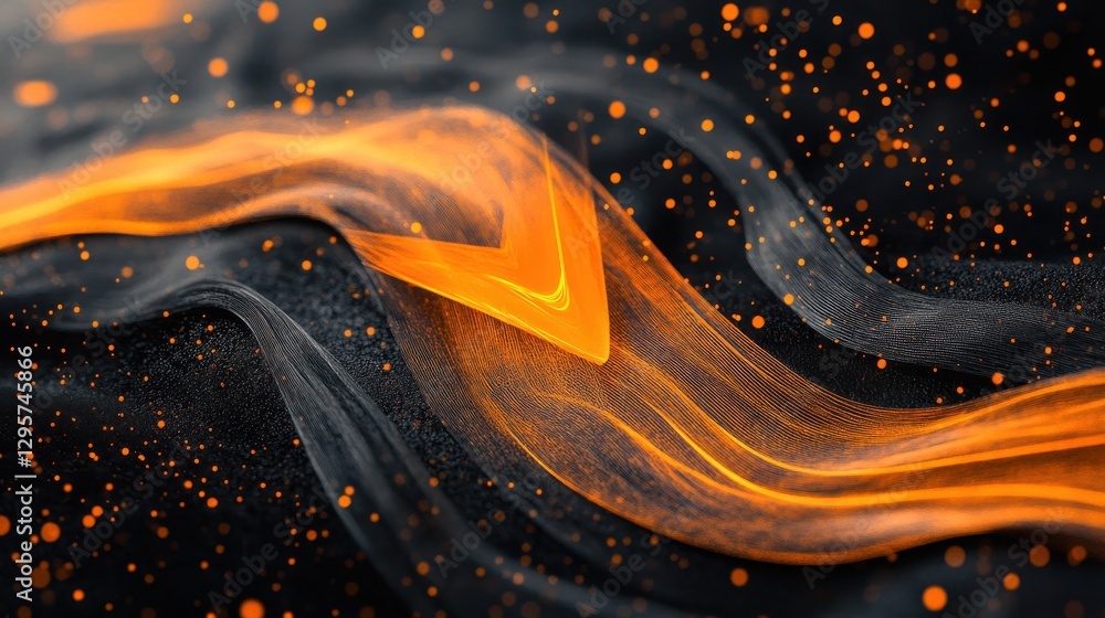Poster abstract design featuring an orange arrow and flowing lines.