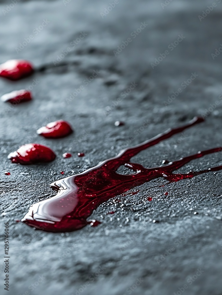 Fototapete close up of deep red liquid on textured surface creating an artistic and dramatic composition : gene