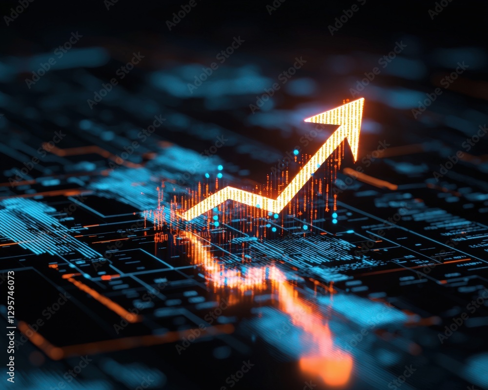 Poster rising arrow with digital graph concept representation