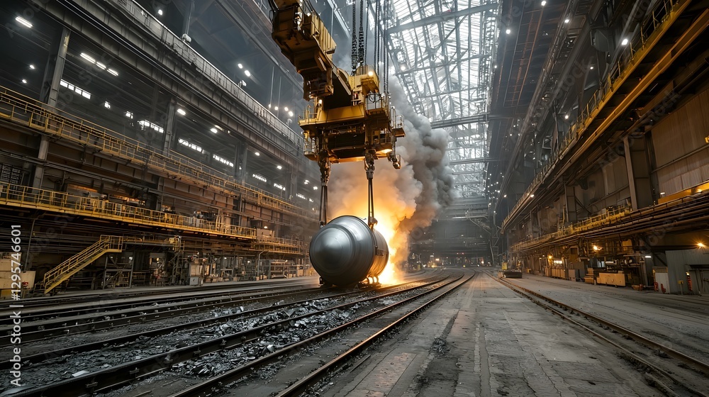 Leinwandbilder photograph showcasing the use of permanent molds for repeatable metal casting processes within a modern high tech industrial factory setting  The image depicts the complex machinery heat
