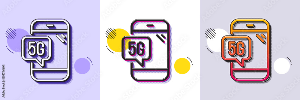 Poster 5g technology phone line icon. halftone dotted pattern. gradient icon with grain shadow. wifi wirele