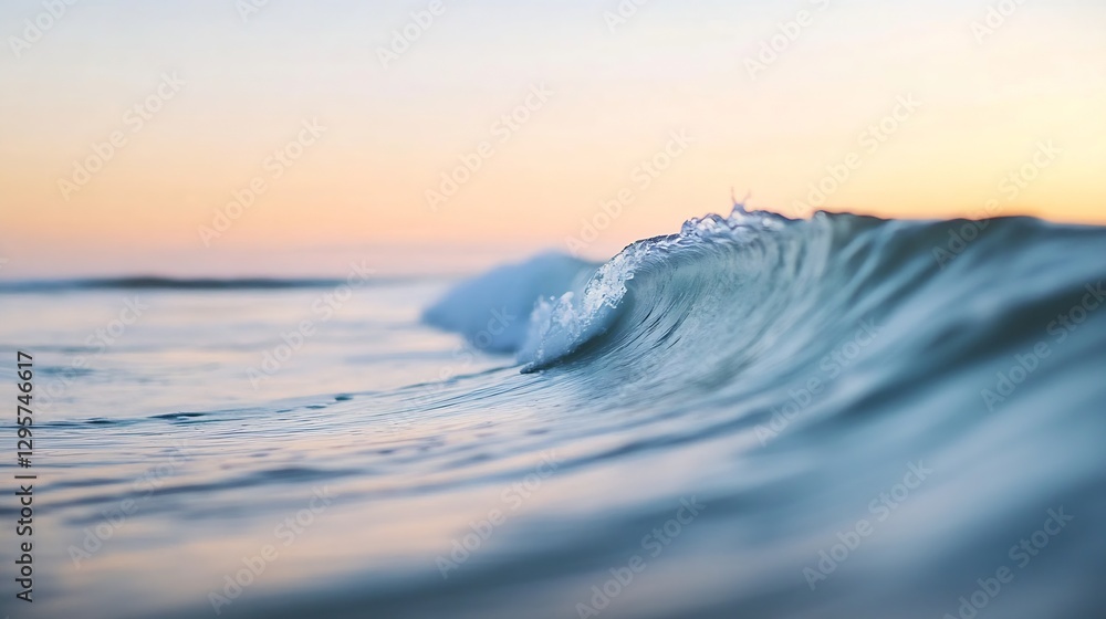 Poster serene ocean wave crashing on the shore during a beautiful sunrise with soft pastel colors : generat