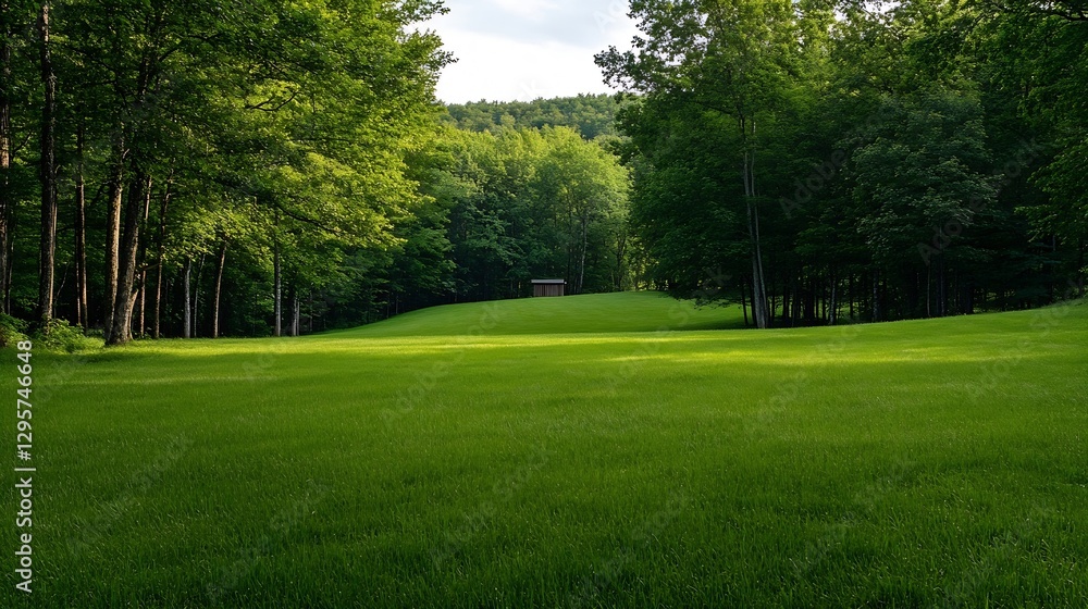 Aufkleber Lush green landscape in a serene forest setting with a beautiful open field : Generative AI