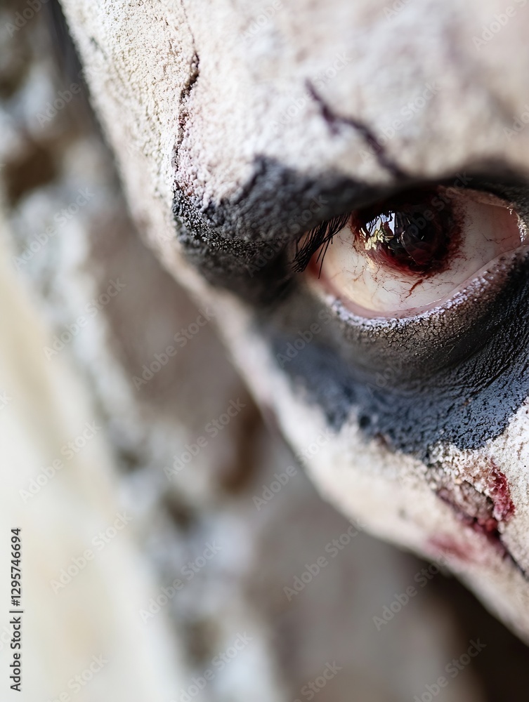 Poster intense closeup portrait featuring a striking eye surrounded by artistic face paint and texture : ge