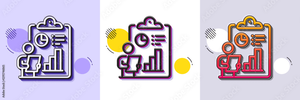 Poster report line icon. halftone dotted pattern. gradient icon with grain shadow. accounting clipboard doc