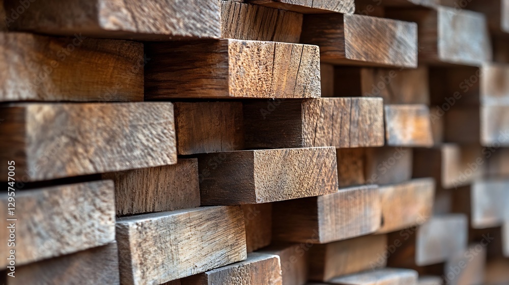 Aufkleber Abstract view of stacked wooden blocks creating a textured and warm background perfect for design : Generative AI