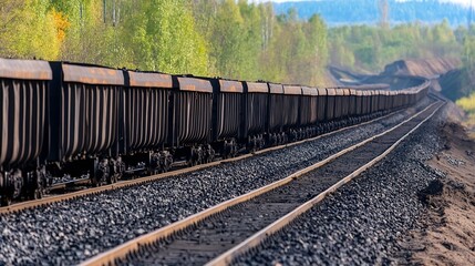 Obraz premium Freight Train Transporting Goods Through Lush Green Nature : Generative AI