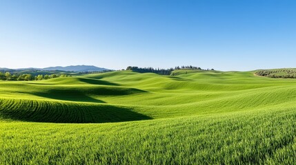 Obraz premium Lush green grass tranquil landscape nature scene open fields serene view woody concept