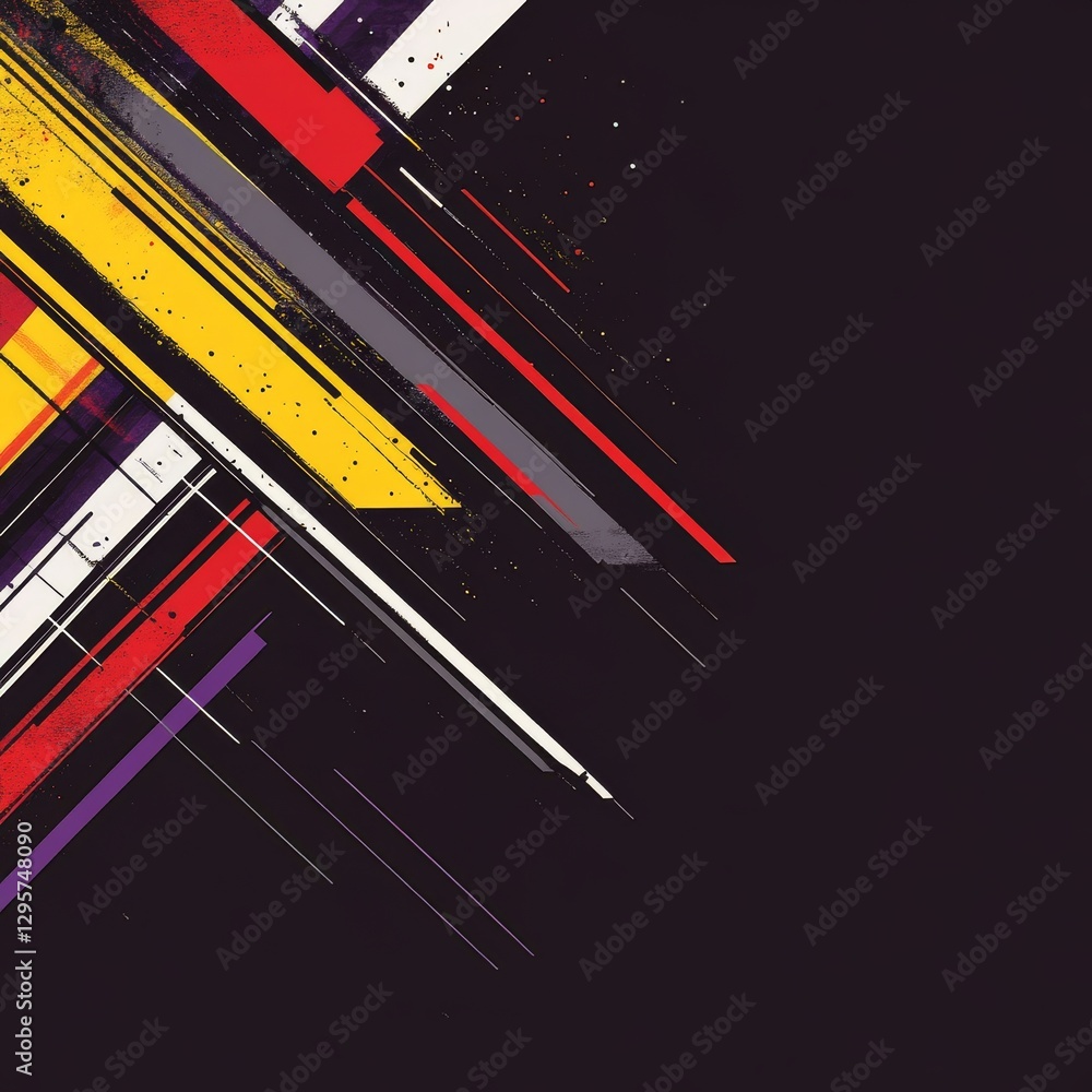 Aufkleber Dynamic Abstract Art: Bold Diagonal Stripes and Splashes on Deep Black, a Modern Design with Energetic Color Play
