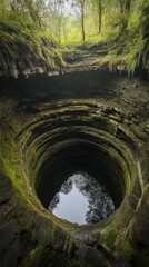 Naklejka premium Circular abyss in mossy landscape