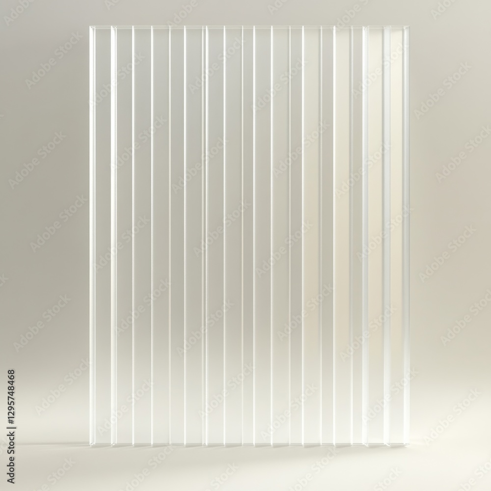 Poster Elegant Rectangular Ribbed Glass Panel Displaying Minimalist Transparency and Linear Texture Against a Neutral Backdrop
