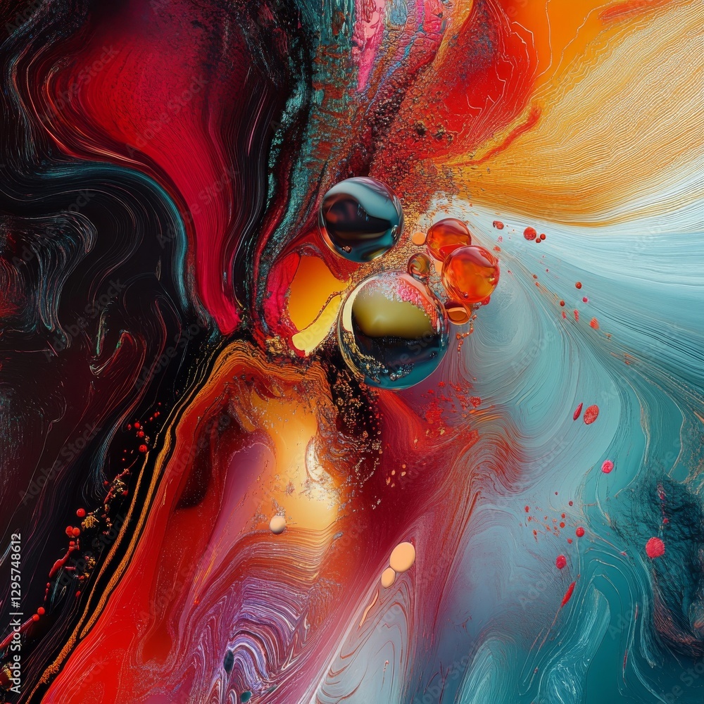 Poster fluid dynamics: a swirling symphony of color, light, and motion in abstract form.