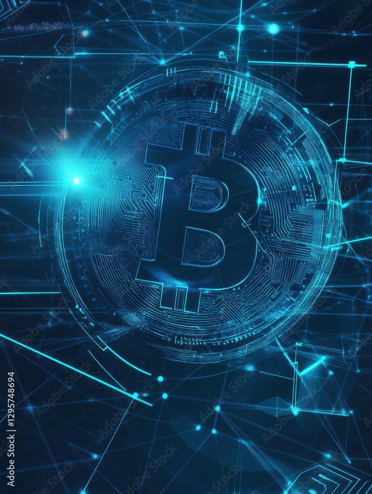 Poster blockchain technology futuristic hud background with world globe and blockchain polygon peer to peer