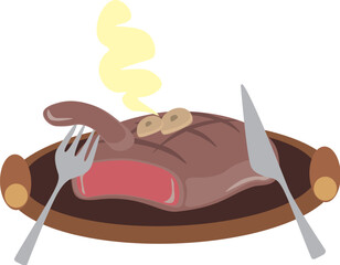 Thick steak cooked rare and looks delicious.