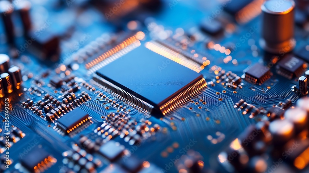 Poster Close-Up View of a Modern Microchip Showcasing Advanced Technology : Generative AI