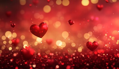 Obraz premium Red hearts floating in bokeh background for Valentine's Day