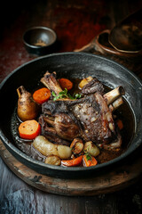 Rustic Mongolian Uuz smoked lamb ribs with rice and vegetables