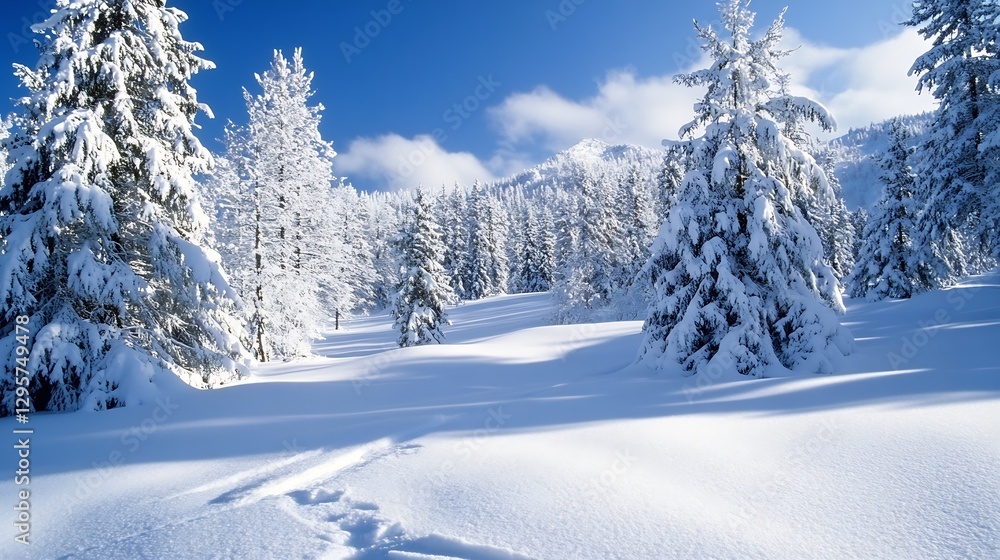 Aufkleber Winter wonderland with snow-covered trees against a clear blue sky creating a serene atmosphere : Generative AI