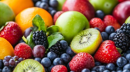 Obraz premium Colorful Assortment of Fresh Fruits Vibrantly Displayed on a Table : Generative AI