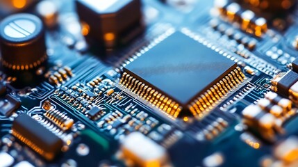 Close Up of Microchip Circuit Board Technology Highlighting Advanced Electronics in Modern Devices : Generative AI