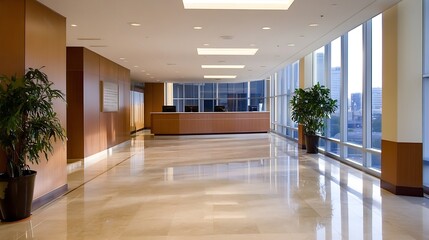 Fototapeta premium Sophisticated Office Reception Area with Natural Light and Plants : Generative AI