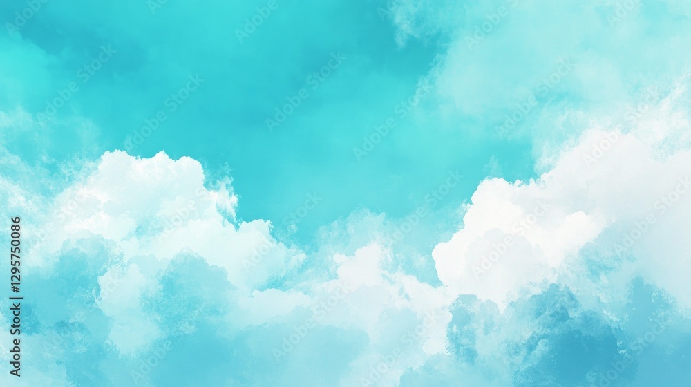 Poster soft, fluffy clouds weave through a bright turquoise sky, creating a tranquil atmosphere perfect for