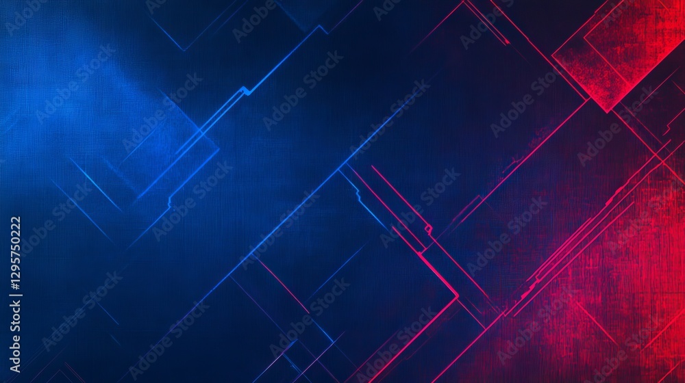 Poster a futuristic technology banner with a dark blue background. it has a texture with rectangles in red 