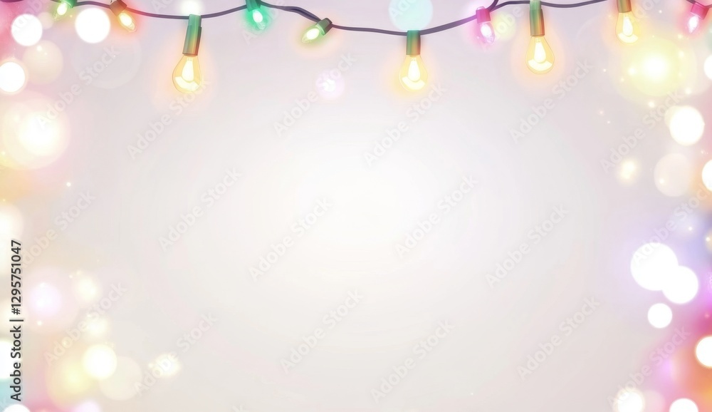 Poster festive string lights border with bokeh background