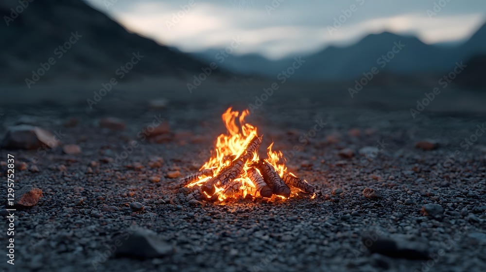 Poster a captivating image of a futuristic bonfire with glowing embers in neon colors creating a surreal an