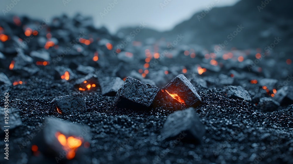 Poster a captivating macro photograph showcasing the intense and dramatic details of glowing embers resembl