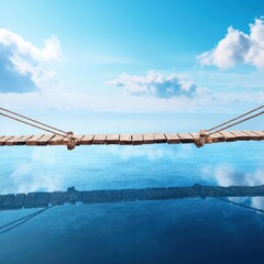 Obraz premium Tranquil Wooden Bridge Over Calm Water Surface