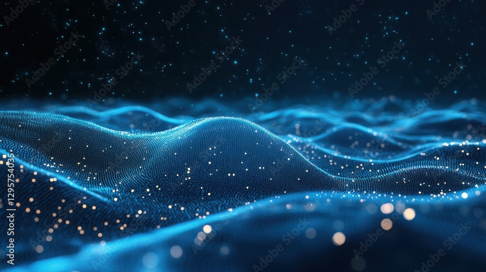 Poster abstract digital technology waves background with neon lines, futuristic cyber virtual landscape con