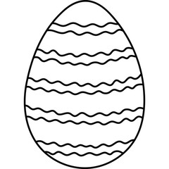 Lovely black and white painted egg with horizontal wavy line stripes for Easter egg hunt. Trendy hand drawn doodle to celebrate religious springtime holiday, funny game isolated on white background.