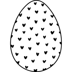 Lovely outline painted egg with heart pattern for Easter egg hunt. Trendy hand drawn clipart for celebrating religious springtime holiday. Adorable line doodle isolated on white background
