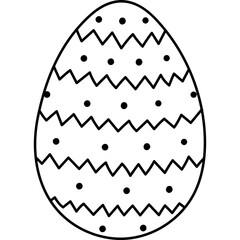 Lovely outline painted egg with zigzag horizontal lines and dots pattern for Easter egg hunt. Trendy hand drawn doodle for religious springtime holiday. Flat doodle isolated on white background.