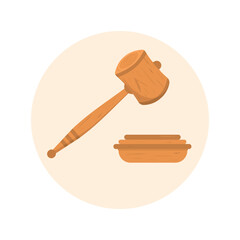 Wooden hammer, order or judgment concept flat design icon vector illustration