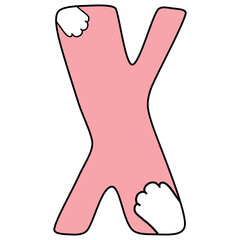 hand drawn alphabet X with cat paw 