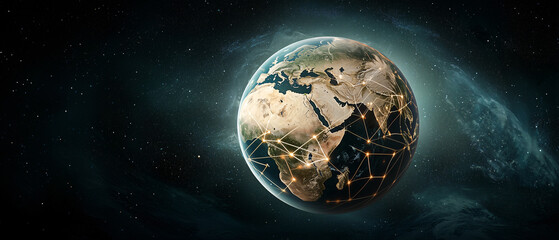 Global Network: A stunning representation of the world, interwoven with luminous pathways symbolizing the interconnectedness of global communication and technology.