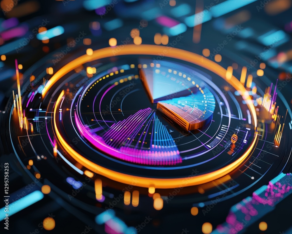 Poster a striking circular data visualization featuring vibrant colors and modern graphics, ideal for prese