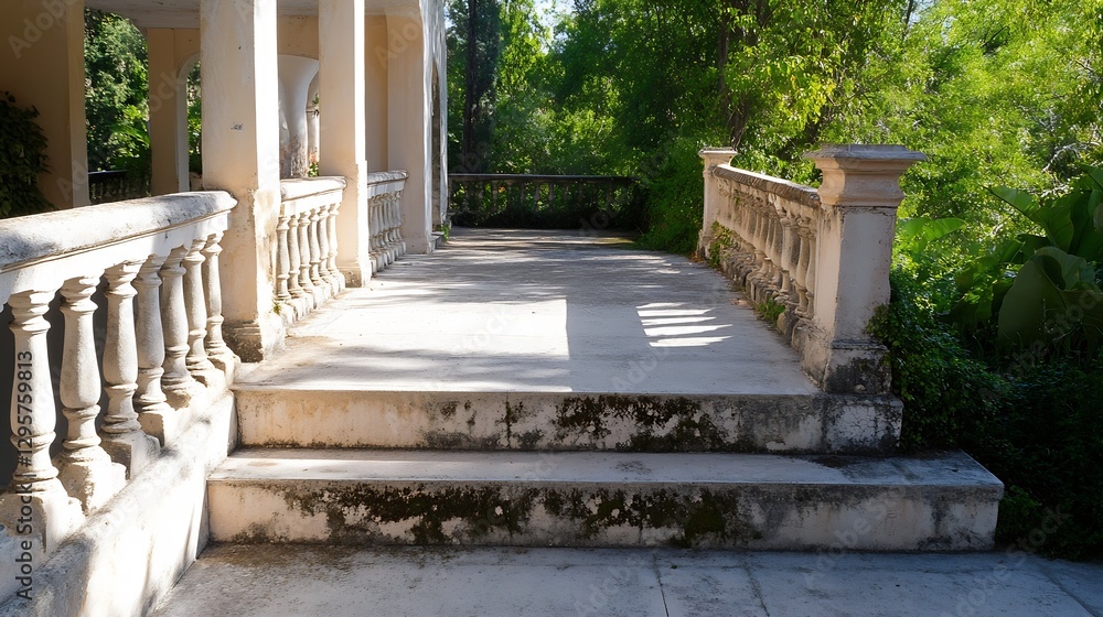 Aufkleber serene steps leading to lush greenery in an abandoned outdoor setting : generative ai
