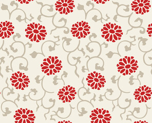 Japanese Pretty Flower Curl Vine Vector Seamless Pattern