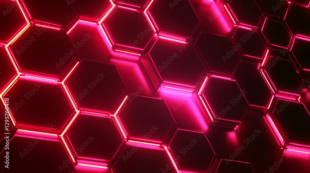 Poster abstract pink neon hexagon grid futuristic technology background geometric pattern design