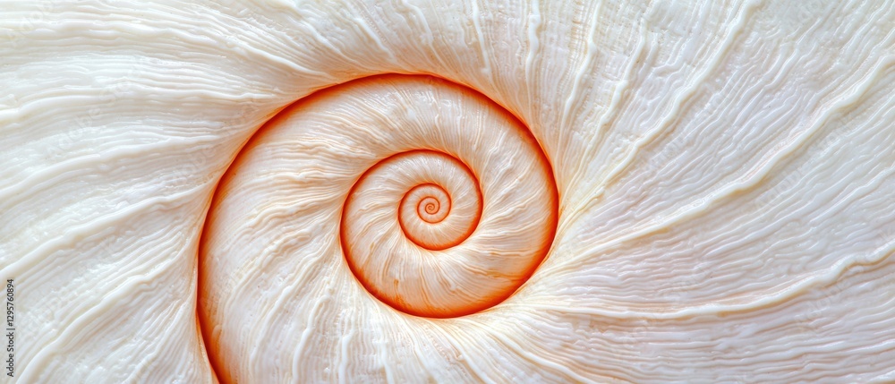 Poster a close-up view of a spiraled seashell showcasing intricate patterns and a smooth, glossy texture, h