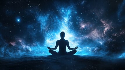 Quiet meditation scene: fantasy style, nebula, star elements. The combination of fantasy elements and realistic style creates a mysterious and wonderful feeling.