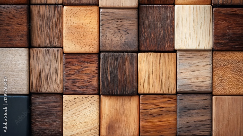 Aufkleber close-up of various textured wooden blocks arranged in a decorative pattern : generative ai