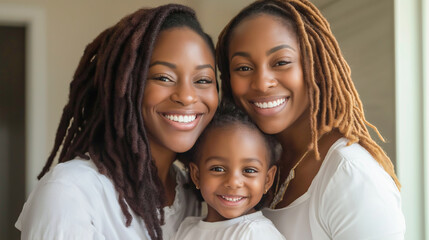 Smiling family poses together at home in natural light showcasing joyful moments and strong bonds