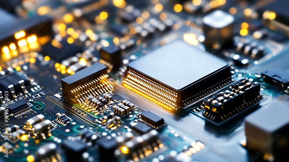 Aufkleber Close up of a modern computer chip on a circuit board showcasing technology and innovation : Generative AI